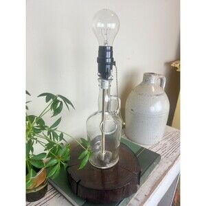 Vintage Primitive Rustic 1970's Whiskey Bottle & Wood Based Lamp WORKS Retro 15"